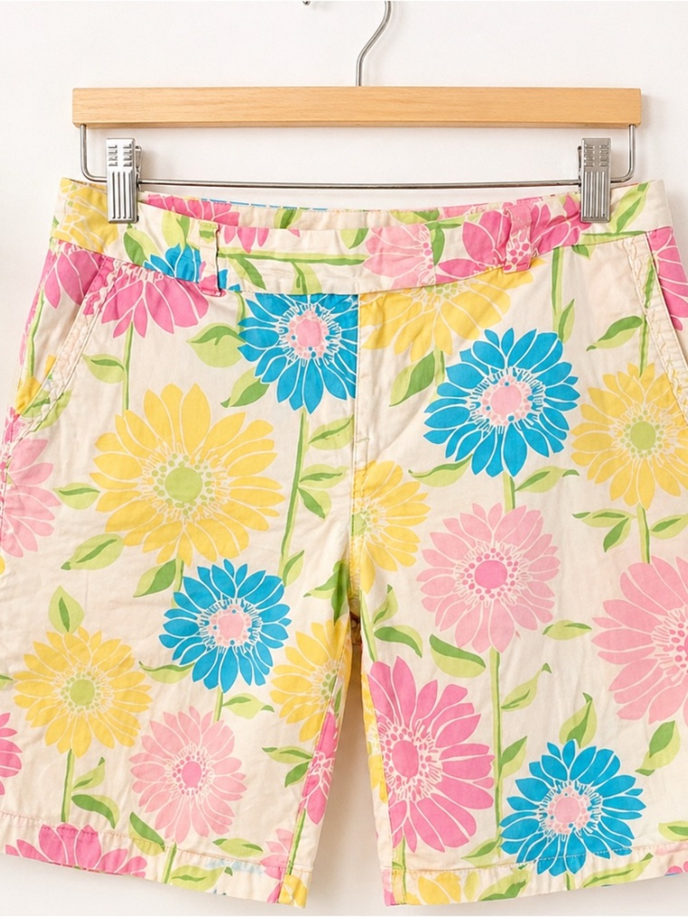 Lilly Pulitzer Pastel Floral Cotton Bermuda Shorts in Pink, Yellow & Blue